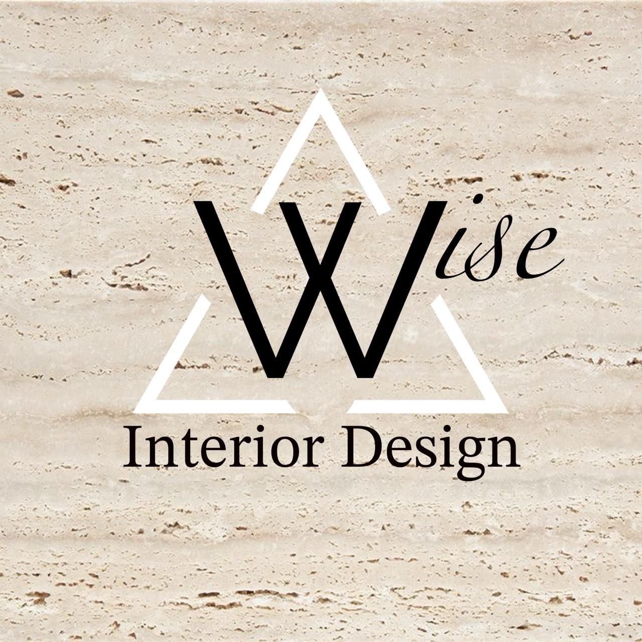 Wise Interior Design logo with minimalist triangle and 'W' on a beige textured background.